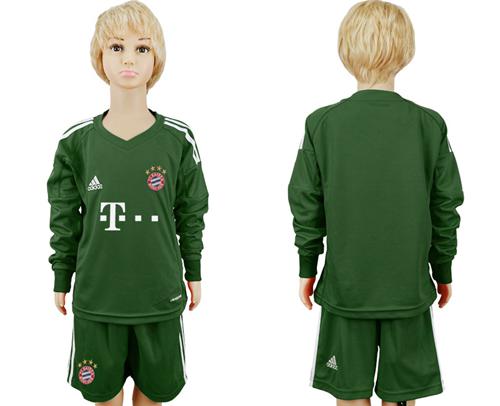 Bayern Munchen Blank Green Goalkeeper Long Sleeves Kid Soccer Club Jersey - Click Image to Close